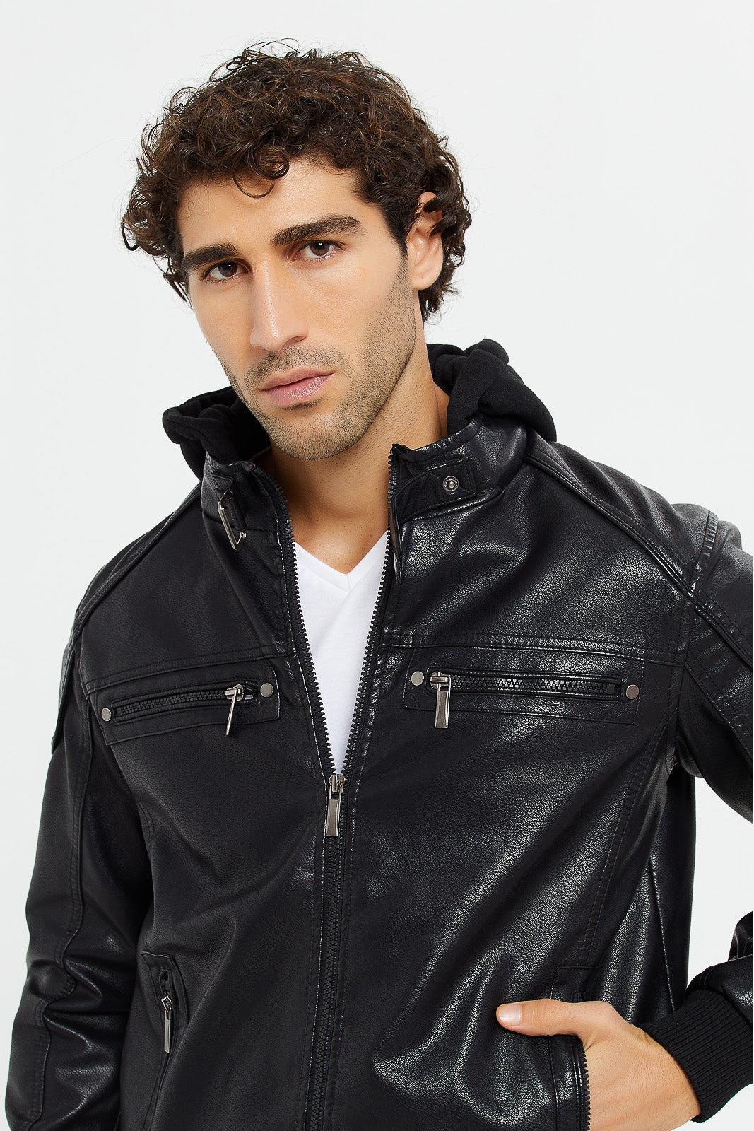 Buy Men Black Hooded Biker Jacket 126588170 in Saudi Arabia | REDTAG