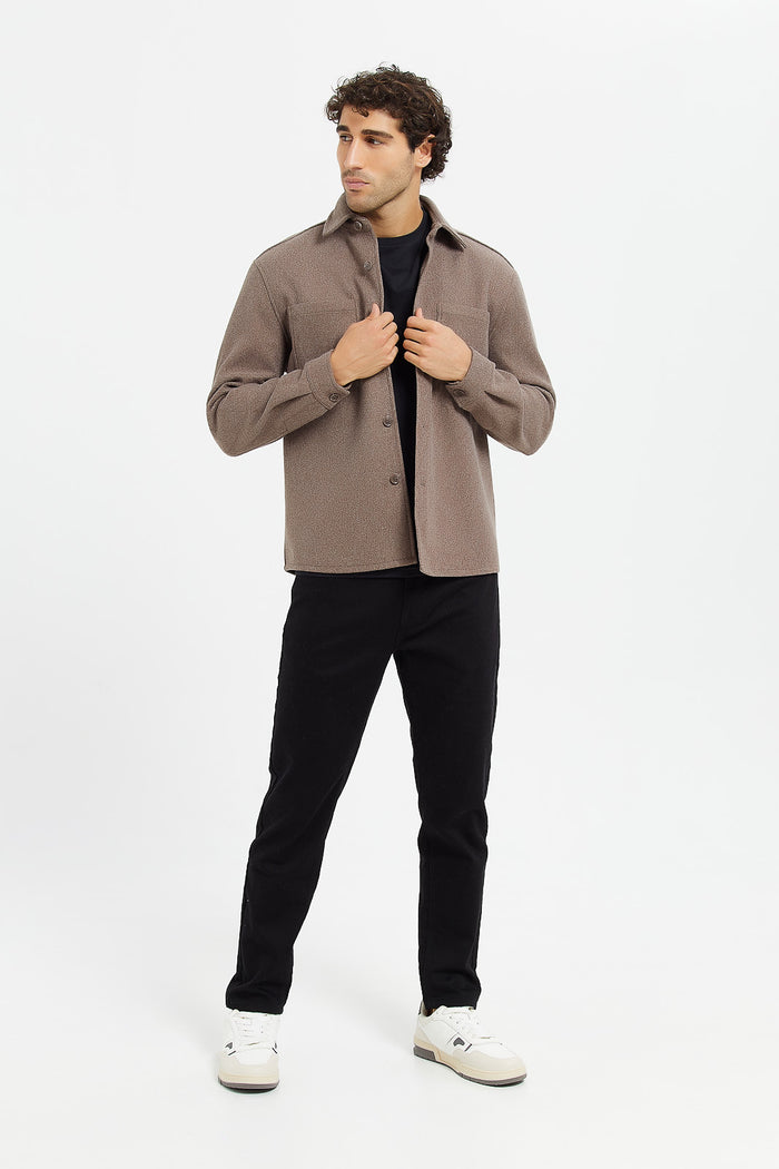 Redtag-Brown-Melton-Shacket-Category:Shirts,-Colour:Brown,-Deals:New-In,-EHW,-Filter:Men's-Clothing,-H1:MWR,-H2:GEN,-H3:SHI,-H4:CSH,-Men-Shirts,-MWRGENSHICSH,-New-In-Men,-Non-Sale,-ProductType:Casual-Shirts,-Season:W23B,-Section:Men,-W23B-Men's-