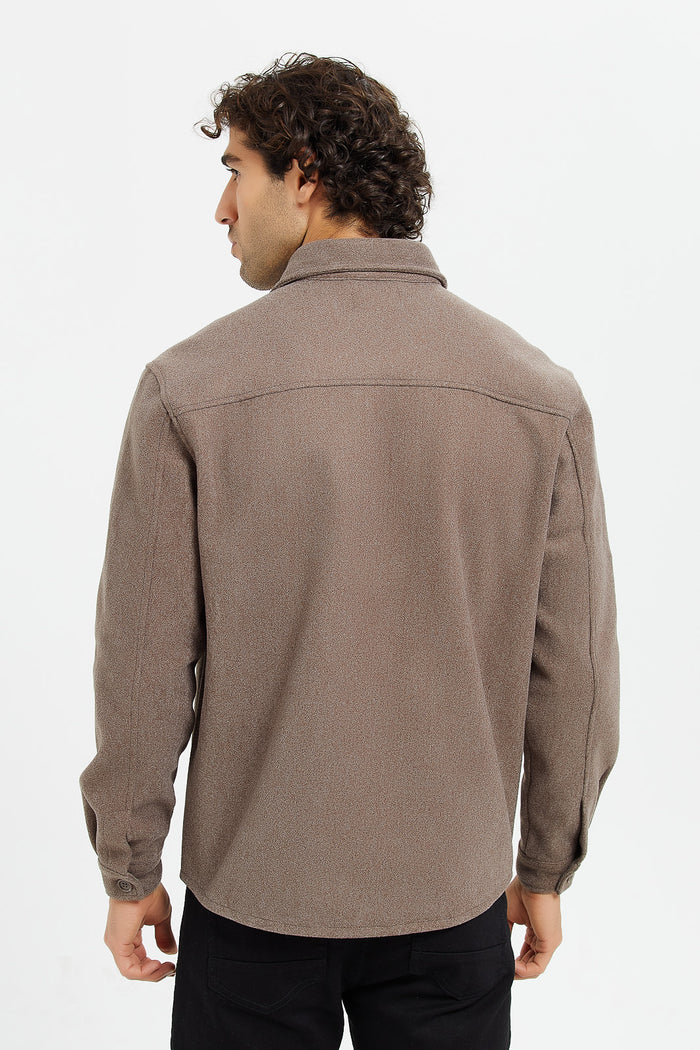 Redtag-Brown-Melton-Shacket-Category:Shirts,-Colour:Brown,-Deals:New-In,-EHW,-Filter:Men's-Clothing,-H1:MWR,-H2:GEN,-H3:SHI,-H4:CSH,-Men-Shirts,-MWRGENSHICSH,-New-In-Men,-Non-Sale,-ProductType:Casual-Shirts,-Season:W23B,-Section:Men,-W23B-Men's-