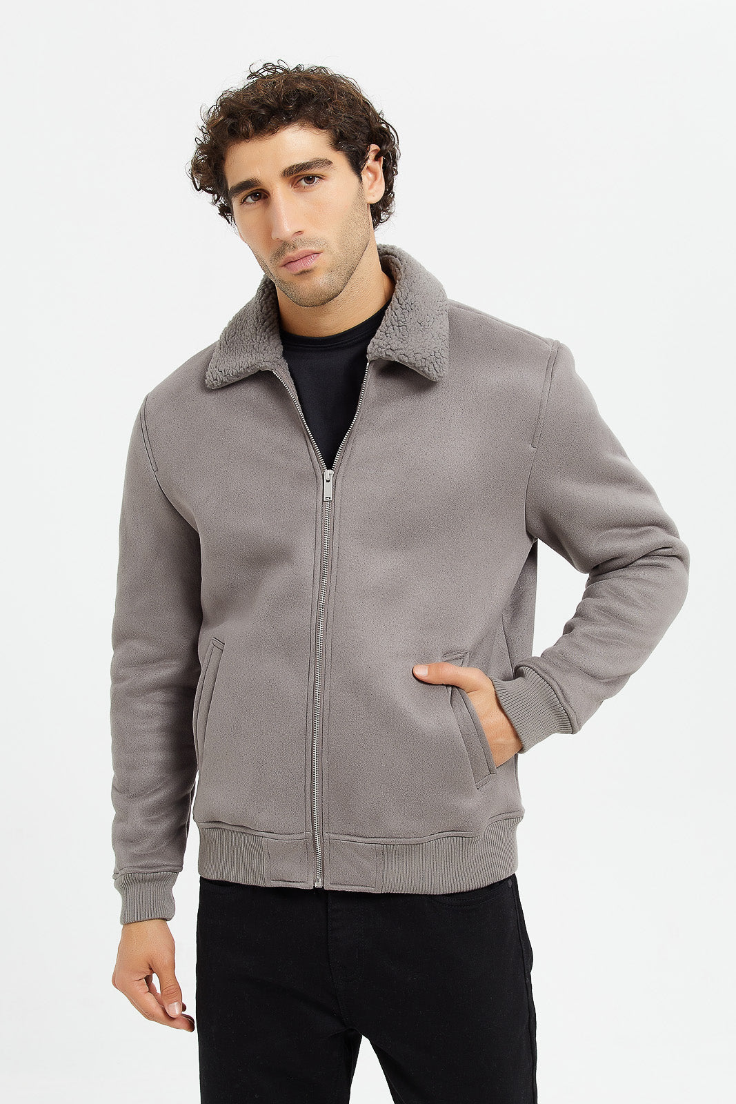 Buy Men Grey Suede Aviator Jacket 126607764 in Saudi Arabia | REDTAG