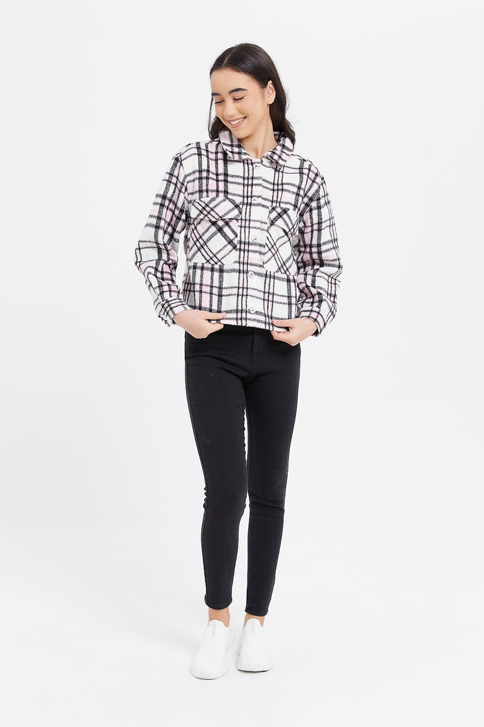 Redtag-Pink/Black-Plaid-Shacket-Category:Jackets,-Colour:Pale-Pink,-Deals:New-In,-Filter:Senior-Girls-(8-to-14-Yrs),-GSR-Jackets,-H1:KWR,-H2:GSR,-H3:CSJ,-H4:CSJ,-KWRGSRCSJCSJ,-New-In-GSR,-Non-Sale,-ProductType:Jackets,-Season:W23A,-Section:Girls-(0-to-14Yrs),-W23A-Senior-Girls-9 to 14 Years