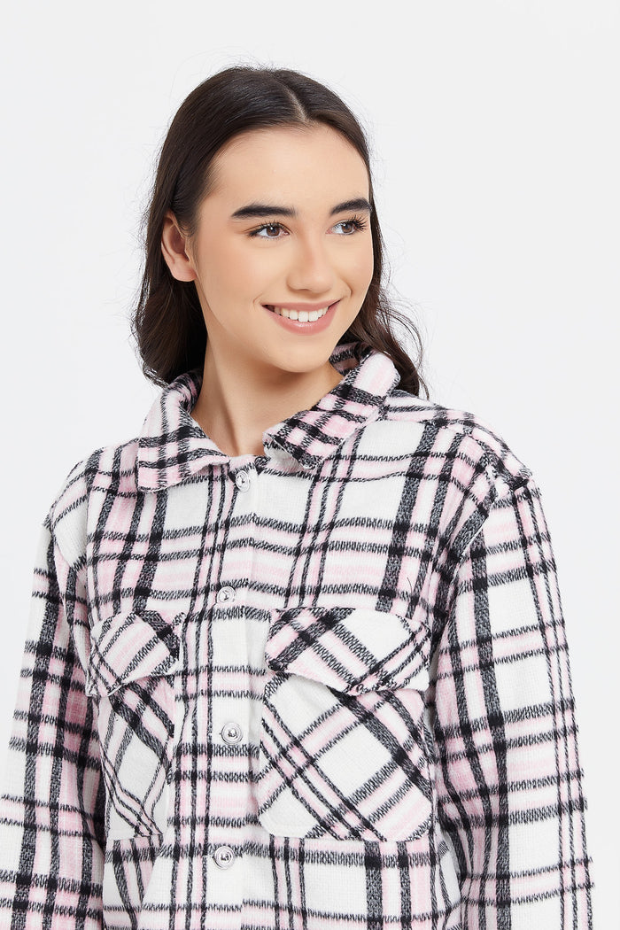 Redtag-Pink/Black-Plaid-Shacket-Category:Jackets,-Colour:Pale-Pink,-Deals:New-In,-Filter:Senior-Girls-(8-to-14-Yrs),-GSR-Jackets,-H1:KWR,-H2:GSR,-H3:CSJ,-H4:CSJ,-KWRGSRCSJCSJ,-New-In-GSR,-Non-Sale,-ProductType:Jackets,-Season:W23A,-Section:Girls-(0-to-14Yrs),-W23A-Senior-Girls-9 to 14 Years