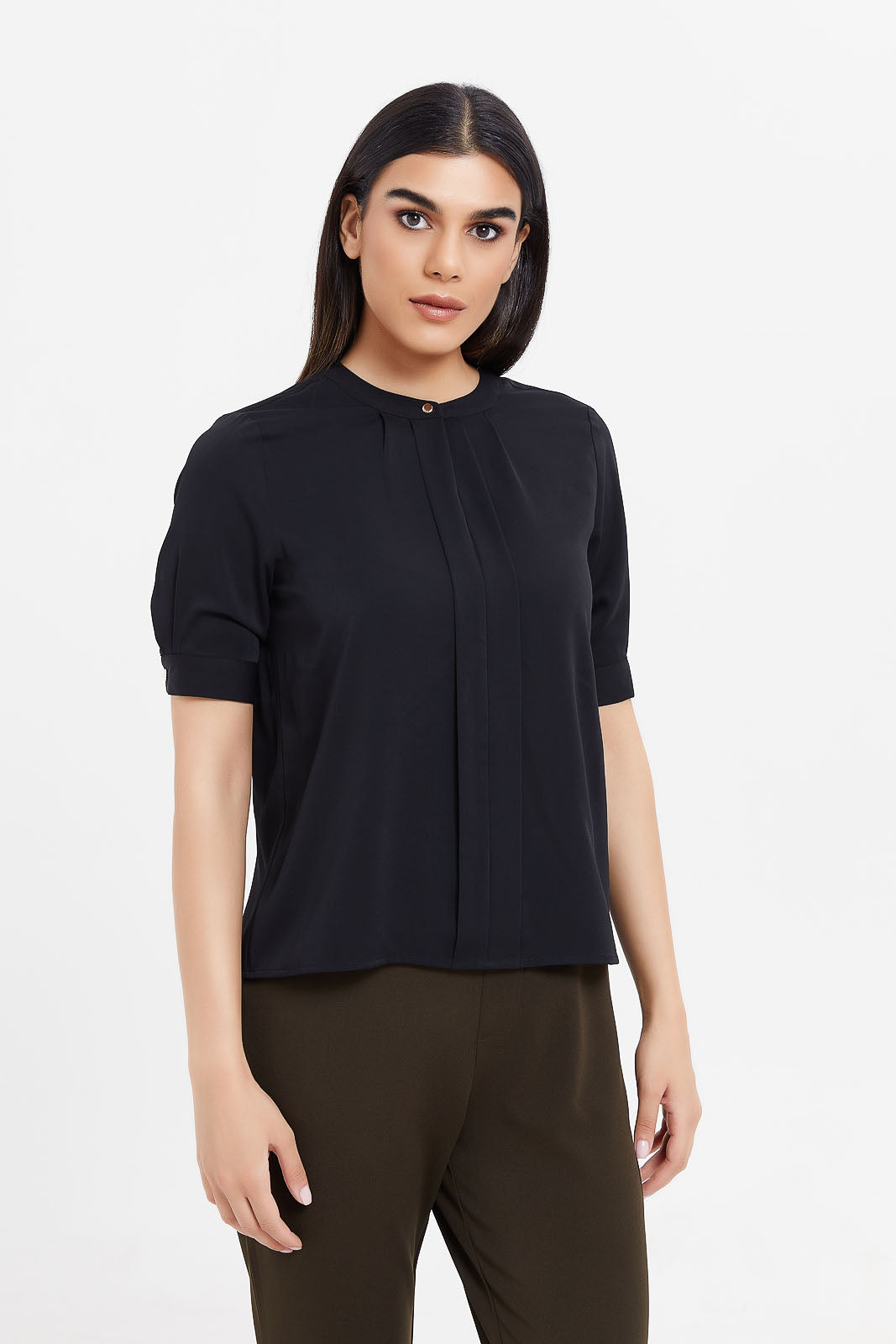 Buy Women Black Pleated Blouse 126626658 in Saudi Arabia | REDTAG