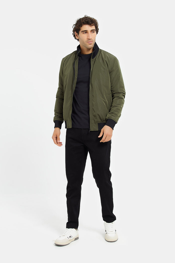Redtag-Olive-Green-Bomber-Jacket-With-Faux-Fur-Lining-Category:Jackets,-Colour:Green,-Deals:New-In,-Filter:Men's-Clothing,-H1:MWR,-H2:GEN,-H3:CSJ,-H4:CSJ,-Men-Jackets,-MWRGENCSJCSJ,-New-In-Men,-Non-Sale,-ProductType:Puffers,-Season:W23A,-Section:Men,-W23A-Men's-