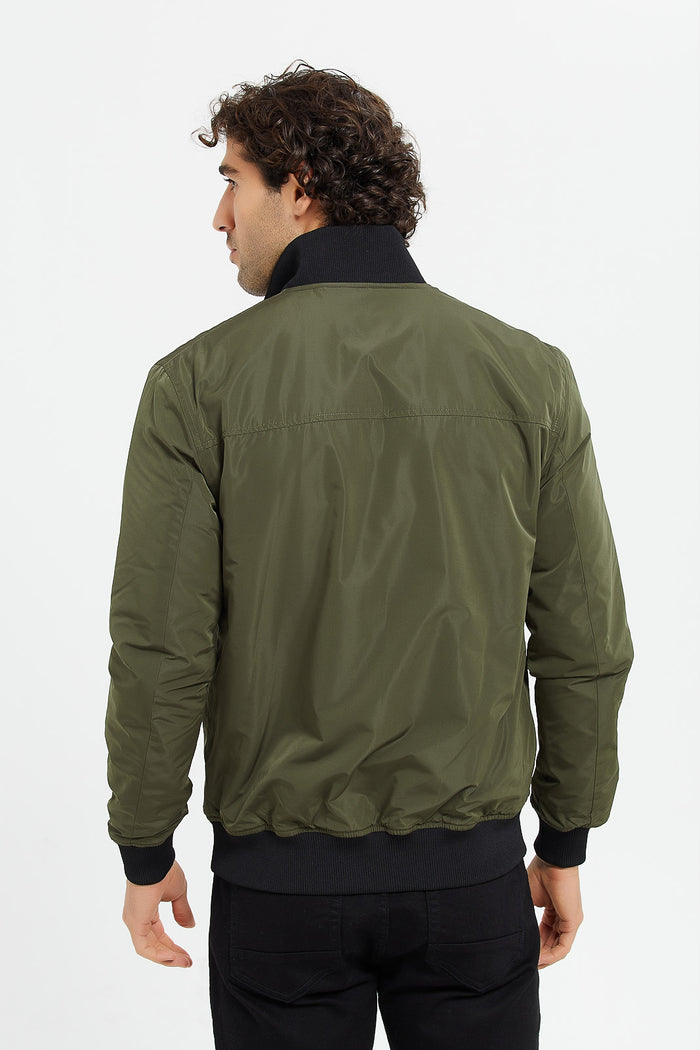 Redtag-Olive-Green-Bomber-Jacket-With-Faux-Fur-Lining-Category:Jackets,-Colour:Green,-Deals:New-In,-Filter:Men's-Clothing,-H1:MWR,-H2:GEN,-H3:CSJ,-H4:CSJ,-Men-Jackets,-MWRGENCSJCSJ,-New-In-Men,-Non-Sale,-ProductType:Puffers,-Season:W23A,-Section:Men,-W23A-Men's-