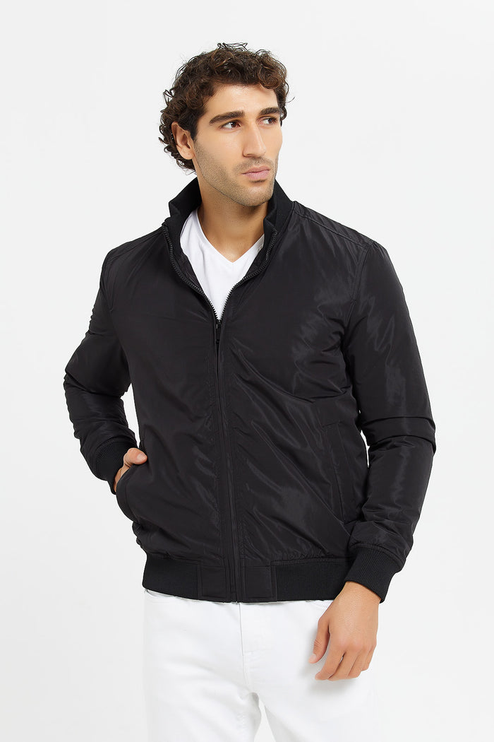 Redtag-Black-Bomber-Jacket-With-Faux-Fur-Lining-Category:Jackets,-Colour:Black,-Deals:New-In,-Filter:Men's-Clothing,-H1:MWR,-H2:GEN,-H3:CSJ,-H4:CSJ,-Men-Jackets,-MWRGENCSJCSJ,-New-In-Men,-Non-Sale,-ProductType:Puffers,-Season:W23A,-Section:Men,-W23A-Men's-