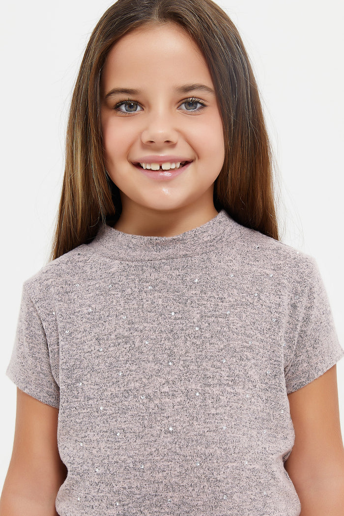 Redtag-Pink-T-Shirt-With-Studs-At-Front-Category:T-Shirts,-Colour:Pale-Pink,-Deals:New-In,-Filter:Girls-(2-to-8-Yrs),-GIR-T-Shirts,-H1:KWR,-H2:GIR,-H3:TSH,-H4:CAT,-KWRGIRTSHCAT,-New-In-GIR,-Non-Sale,-ProductType:Embellished-T-Shirts,-Season:W23A,-Section:Girls-(0-to-14Yrs),-W23A-Girls-2 to 8 Years