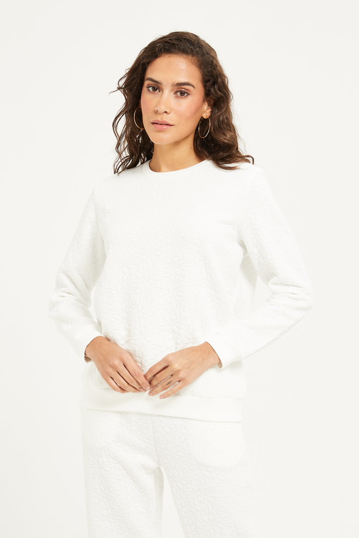 Redtag-White-Crew-Neck-Quilter-Sweatshirt-Category:Sweatshirts,-Colour:White,-Deals:New-In,-Filter:Women's-Clothing,-H1:LWR,-H2:LAD,-H3:SPW,-H4:ASS,-LWRLADSPWASS,-New-In-Women,-Non-Sale,-ProductType:Active-Sweatshirts,-Season:W23B,-Section:Women,-W23B,-Women-Sweatshirts-Women's-