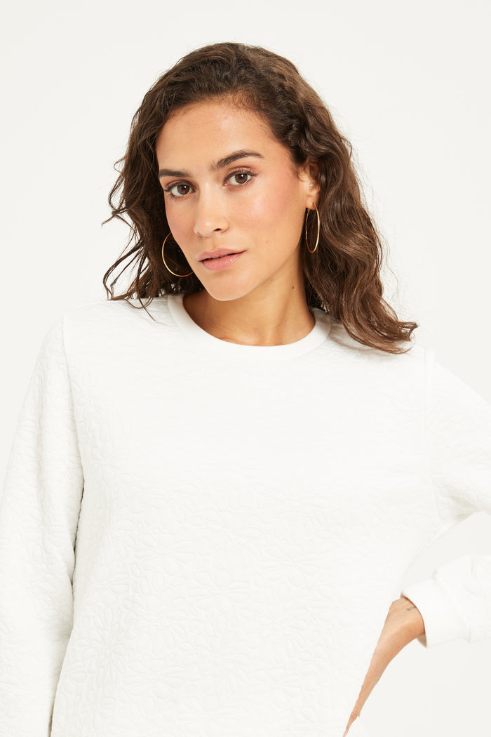 Redtag-White-Crew-Neck-Quilter-Sweatshirt-Category:Sweatshirts,-Colour:White,-Deals:New-In,-Filter:Women's-Clothing,-H1:LWR,-H2:LAD,-H3:SPW,-H4:ASS,-LWRLADSPWASS,-New-In-Women,-Non-Sale,-ProductType:Active-Sweatshirts,-Season:W23B,-Section:Women,-W23B,-Women-Sweatshirts-Women's-