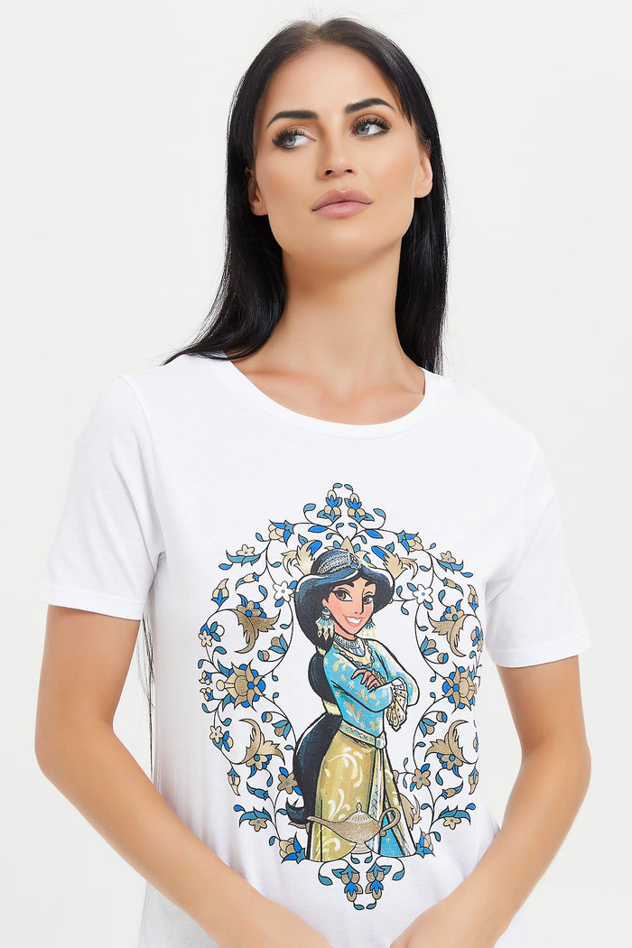 Redtag-White-Jasmine-Printed-T-Shirt-Category:T-Shirts,-Colour:White,-Deals:New-In,-Filter:Women's-Clothing,-H1:LWR,-H2:LAD,-H3:TSH,-H4:CAT,-LWRLADTSHCAT,-New-In-Women,-Non-Sale,-ProductType:Graphic-T-Shirts,-Season:W23A,-Section:Women,-TBL,-W23A,-Women-T-Shirts-Women's-