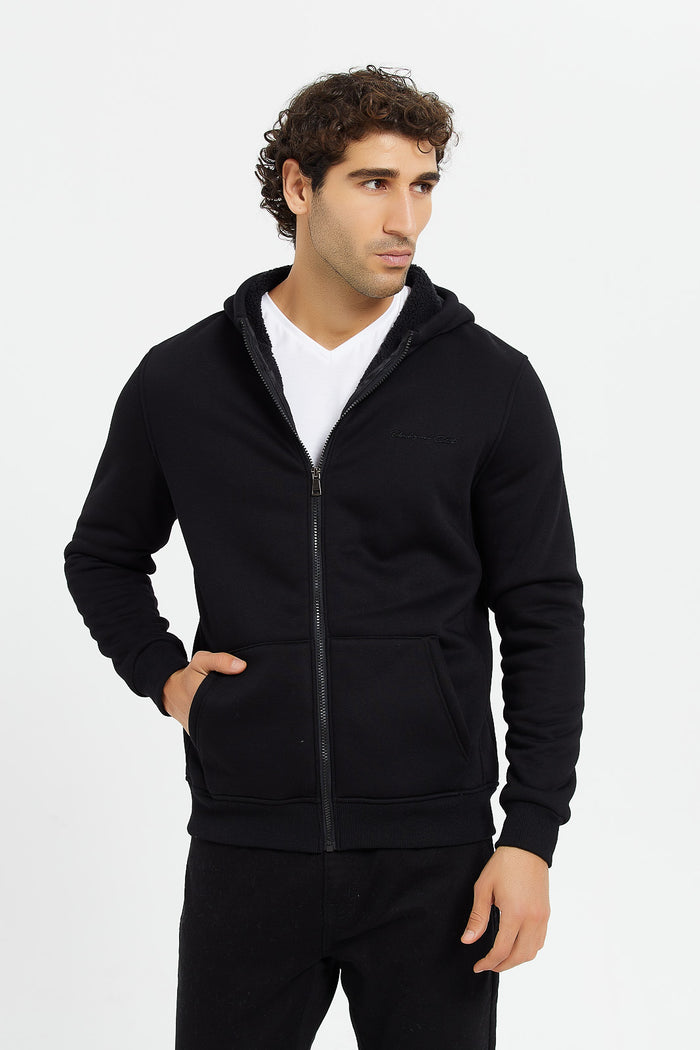 Redtag-Black-Faux-Fur-Hoodie-Category:Sweatshirts,-Colour:Black,-Deals:New-In,-EHW,-Filter:Men's-Clothing,-H1:MWR,-H2:GEN,-H3:SWS,-H4:SWS,-Men-Sweatshirts,-MWRGENSWSSWS,-New-In-Men,-Non-Sale,-ProductType:Hooded-Sweatshirts,-Season:W23B,-Section:Men,-W23B,-winter-Men's-