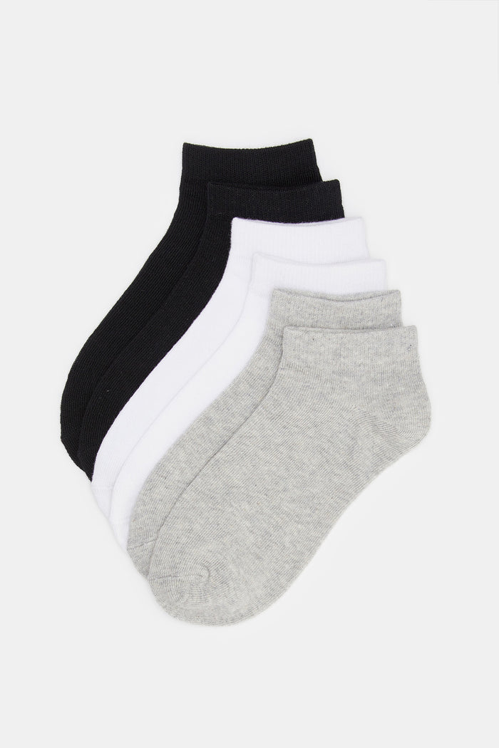 Redtag-White/Black/Grey-Mel-3-Pcs-Pack-Ankle-Socks-#REF!,-365,-BSR-Socks,-Category:Socks,-Colour:Assorted,-Deals:New-In,-ESS,-Filter:Senior-Boys-(8-to-14-Yrs),-H1:KWR,-H2:BSR,-H3:IMP,-H4:SKS,-KWRBSRIMPSKS,-New-In-BSR,-Non-Sale,-ProductType:Ankle-Socks,-Season:365365,-Section:Boys-(0-to-14Yrs)-Senior-Boys-9 to 14 Years