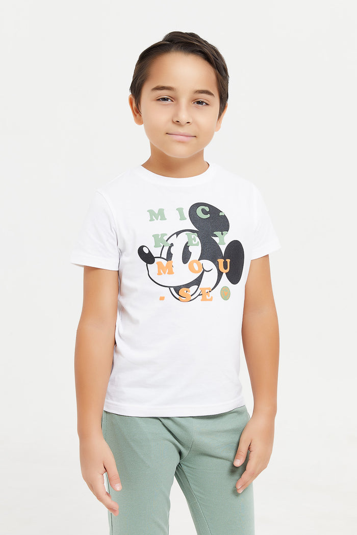 Redtag-White-Mickey-Mouse-Short-Sleeve-T-Shirt-BOY-T-Shirts,-Category:T-Shirts,-CHR,-Colour:White,-Deals:New-In,-Filter:Boys-(2-to-8-Yrs),-H1:KWR,-H2:BOY,-H3:TSH,-H4:TSH,-KWRBOYTSHTSH,-New-In-BOY,-Non-Sale,-ProductType:Character-T-Shirts,-Season:W23A,-Section:Boys-(0-to-14Yrs),-TBL,-W23A-Boys-2 to 8 Years