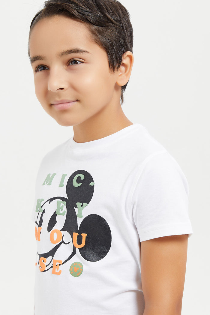 Redtag-White-Mickey-Mouse-Short-Sleeve-T-Shirt-BOY-T-Shirts,-Category:T-Shirts,-CHR,-Colour:White,-Deals:New-In,-Filter:Boys-(2-to-8-Yrs),-H1:KWR,-H2:BOY,-H3:TSH,-H4:TSH,-KWRBOYTSHTSH,-New-In-BOY,-Non-Sale,-ProductType:Character-T-Shirts,-Season:W23A,-Section:Boys-(0-to-14Yrs),-TBL,-W23A-Boys-2 to 8 Years