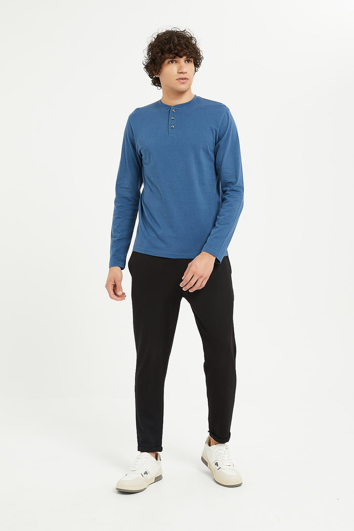 Redtag-Blue-Long-Sleeve-Henley-Category:T-Shirts,-Colour:Blue,-Deals:New-In,-Filter:Men's-Clothing,-H1:MWR,-H2:GEN,-H3:TSH,-H4:TSH,-Men-T-Shirts,-MWRGENTSHTSH,-New-In-Men,-Non-Sale,-ProductType:Plain-T-Shirts,-Season:W23B,-Section:Men,-TBL,-W23B-Men's-