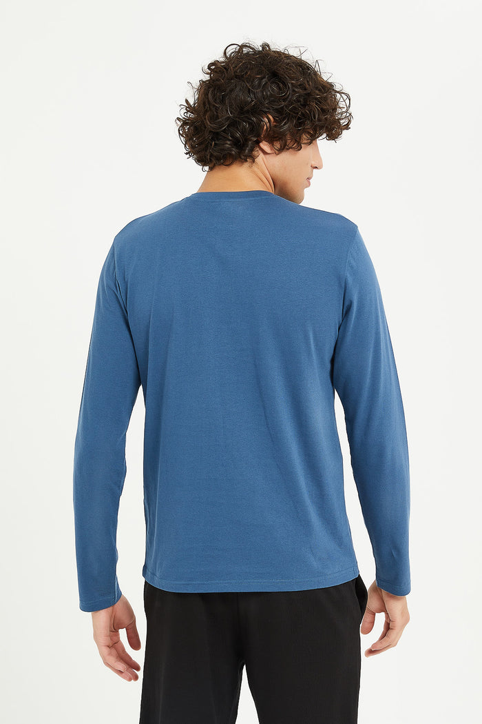 Redtag-Blue-Long-Sleeve-Henley-Category:T-Shirts,-Colour:Blue,-Deals:New-In,-Filter:Men's-Clothing,-H1:MWR,-H2:GEN,-H3:TSH,-H4:TSH,-Men-T-Shirts,-MWRGENTSHTSH,-New-In-Men,-Non-Sale,-ProductType:Plain-T-Shirts,-Season:W23B,-Section:Men,-TBL,-W23B-Men's-