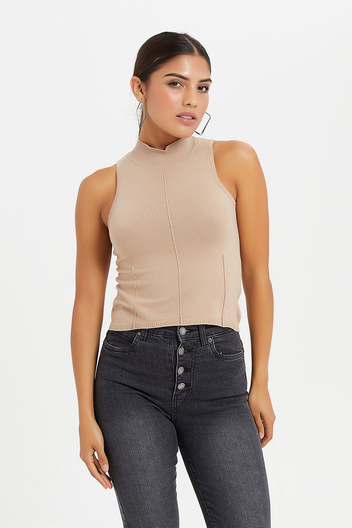 Redtag-Latte-Sleeveless-Top-Category:Pullovers,-Colour:Beige,-Deals:New-In,-Filter:Women's-Clothing,-H1:LWR,-H2:LDC,-H3:KNW,-H4:PUL,-LDC,-LDC-Pullovers,-LWRLDCKNWPUL,-New-In-LDC,-Non-Sale,-ProductType:Pullovers,-Season:W23B,-Section:Women,-TBL,-W23B-Women's-