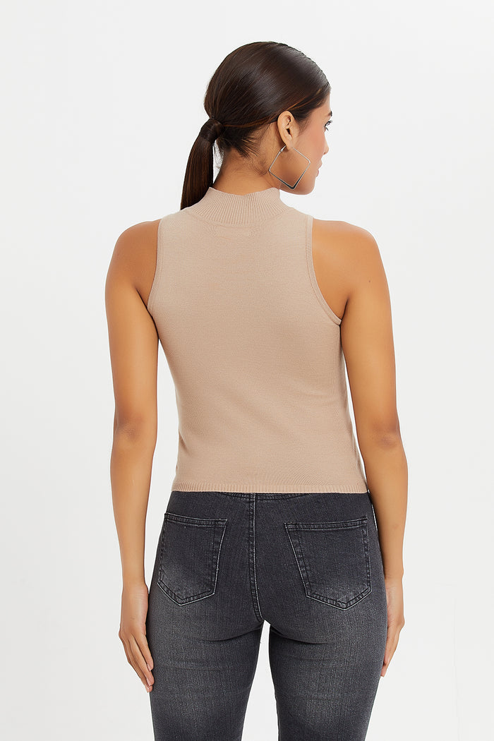 Redtag-Latte-Sleeveless-Top-Category:Pullovers,-Colour:Beige,-Deals:New-In,-Filter:Women's-Clothing,-H1:LWR,-H2:LDC,-H3:KNW,-H4:PUL,-LDC,-LDC-Pullovers,-LWRLDCKNWPUL,-New-In-LDC,-Non-Sale,-ProductType:Pullovers,-Season:W23B,-Section:Women,-TBL,-W23B-Women's-