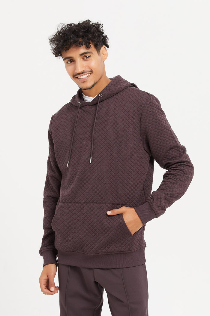 Redtag-Burgundy-Diamond-Jacquard-Hoodie-Category:Sweatshirts,-Colour:Burgundy,-Deals:New-In,-Filter:Men's-Clothing,-H1:MWR,-H2:GEN,-H3:SWS,-H4:SWS,-Men-Sweatshirts,-MWRGENSWSSWS,-New-In-Men,-Non-Sale,-ProductType:Sweatshirts,-Season:W23B,-Section:Men,-W23B-Men's-