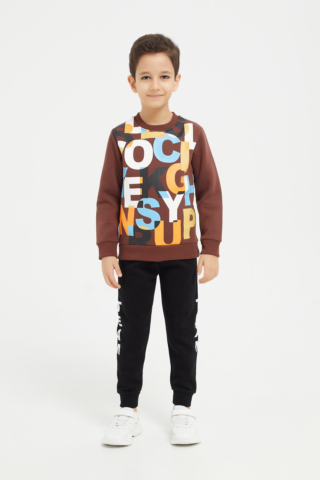 Buy Boys Brown Letters Print Sweatshirt With Jog Pants (2 Pice ...