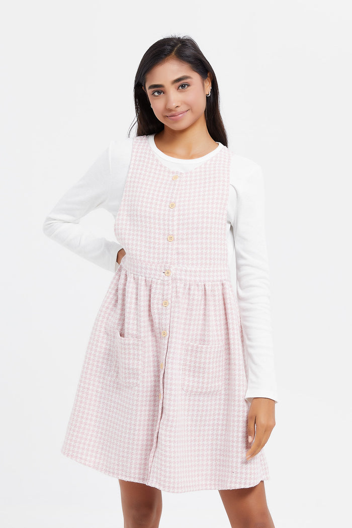 Redtag-Pink-Tweeds-Dungarees-Category:Dresses,-Colour:Pale-Pink,-Deals:New-In,-Filter:Senior-Girls-(8-to-14-Yrs),-GSR-Dresses,-H1:KWR,-H2:GSR,-H3:DRS,-H4:CAD,-KWRGSRDRSCAD,-New-In-GSR,-Non-Sale,-ProductType:Dresses,-Season:W23B,-Section:Girls-(0-to-14Yrs),-W23B-Senior-Girls-9 to 14 Years