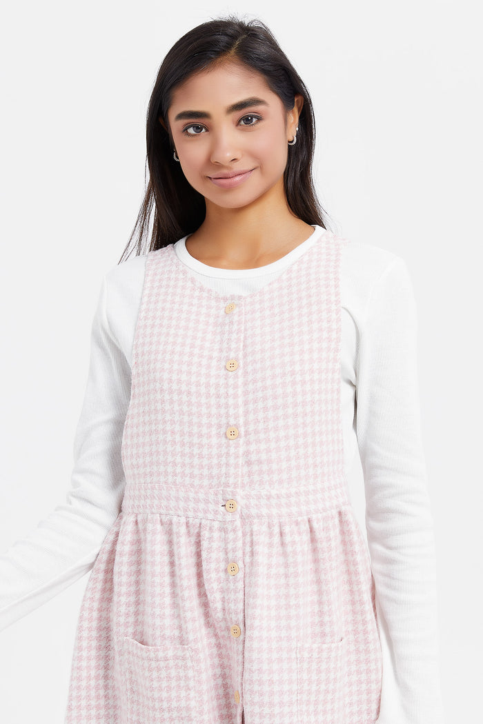 Redtag-Pink-Tweeds-Dungarees-Category:Dresses,-Colour:Pale-Pink,-Deals:New-In,-Filter:Senior-Girls-(8-to-14-Yrs),-GSR-Dresses,-H1:KWR,-H2:GSR,-H3:DRS,-H4:CAD,-KWRGSRDRSCAD,-New-In-GSR,-Non-Sale,-ProductType:Dresses,-Season:W23B,-Section:Girls-(0-to-14Yrs),-W23B-Senior-Girls-9 to 14 Years