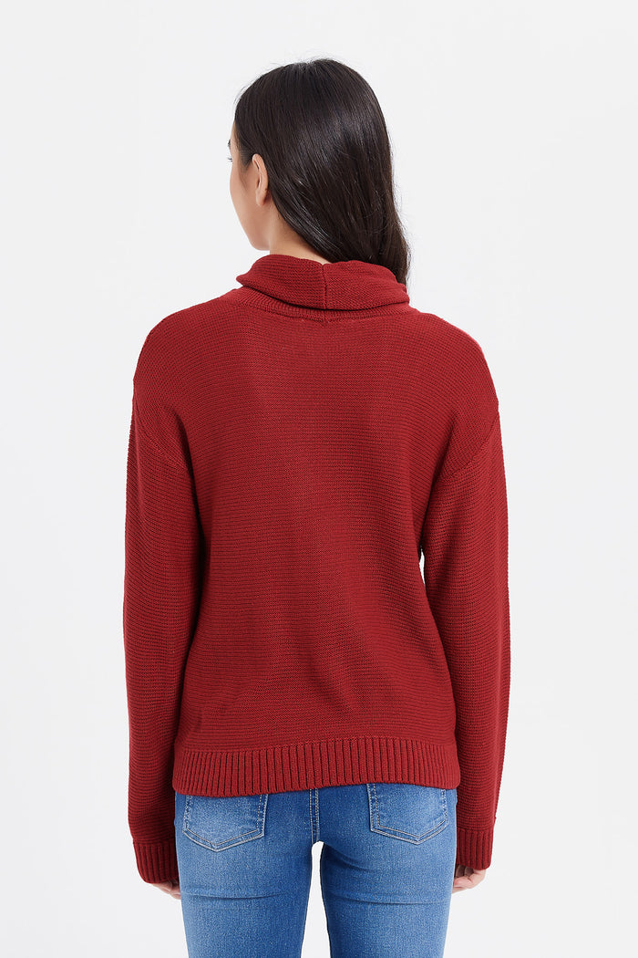 Redtag-Burgundy-Turtle-Neck-Pullover-Category:Pullovers,-Colour:Burgundy,-Deals:New-In,-Filter:Senior-Girls-(8-to-14-Yrs),-GSR-Pullovers,-H1:KWR,-H2:GSR,-H3:KNW,-H4:PUL,-KWRGSRKNWPUL,-New-In-GSR,-Non-Sale,-ProductType:Pullovers,-Season:W23B,-Section:Girls-(0-to-14Yrs),-W23B-Senior-Girls-9 to 14 Years