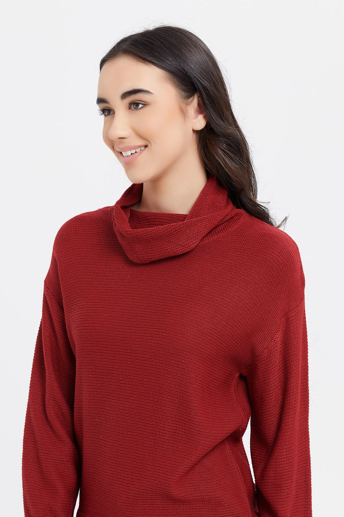 Redtag-Burgundy-Turtle-Neck-Pullover-Category:Pullovers,-Colour:Burgundy,-Deals:New-In,-Filter:Senior-Girls-(8-to-14-Yrs),-GSR-Pullovers,-H1:KWR,-H2:GSR,-H3:KNW,-H4:PUL,-KWRGSRKNWPUL,-New-In-GSR,-Non-Sale,-ProductType:Pullovers,-Season:W23B,-Section:Girls-(0-to-14Yrs),-W23B-Senior-Girls-9 to 14 Years