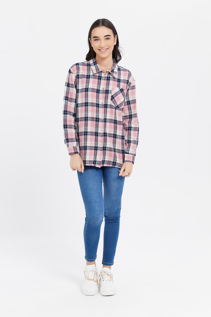 Redtag-Pink-Plaid-Shirts-Category:Blouses,-Colour:Pale-Pink,-Deals:New-In,-Filter:Senior-Girls-(8-to-14-Yrs),-GSR-Blouses,-H1:KWR,-H2:GSR,-H3:BLO,-H4:CBL,-KWRGSRBLOCBL,-New-In-GSR,-Non-Sale,-ProductType:Casual-Shirts,-Season:W23B,-Section:Girls-(0-to-14Yrs),-W23B-Senior-Girls-9 to 14 Years