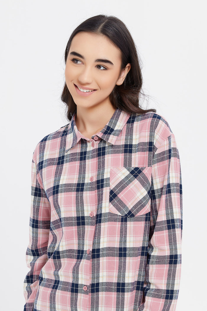 Redtag-Pink-Plaid-Shirts-Category:Blouses,-Colour:Pale-Pink,-Deals:New-In,-Filter:Senior-Girls-(8-to-14-Yrs),-GSR-Blouses,-H1:KWR,-H2:GSR,-H3:BLO,-H4:CBL,-KWRGSRBLOCBL,-New-In-GSR,-Non-Sale,-ProductType:Casual-Shirts,-Season:W23B,-Section:Girls-(0-to-14Yrs),-W23B-Senior-Girls-9 to 14 Years