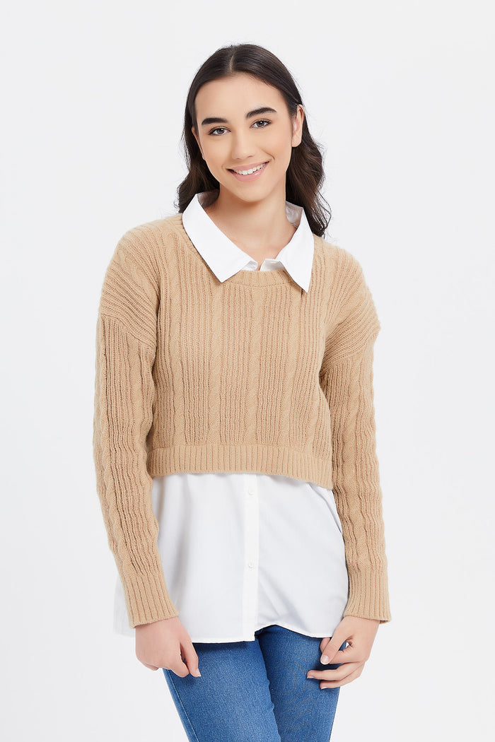 Redtag-Beige-Twofer-Tunic-Category:Pullovers,-Colour:Beige,-Deals:New-In,-Filter:Senior-Girls-(8-to-14-Yrs),-GSR-Pullovers,-H1:KWR,-H2:GSR,-H3:KNW,-H4:PUL,-KWRGSRKNWPUL,-New-In-GSR,-Non-Sale,-ProductType:Pullovers,-Season:W23B,-Section:Girls-(0-to-14Yrs),-W23B-Senior-Girls-9 to 14 Years