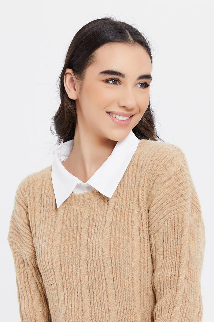 Redtag-Beige-Twofer-Tunic-Category:Pullovers,-Colour:Beige,-Deals:New-In,-Filter:Senior-Girls-(8-to-14-Yrs),-GSR-Pullovers,-H1:KWR,-H2:GSR,-H3:KNW,-H4:PUL,-KWRGSRKNWPUL,-New-In-GSR,-Non-Sale,-ProductType:Pullovers,-Season:W23B,-Section:Girls-(0-to-14Yrs),-W23B-Senior-Girls-9 to 14 Years