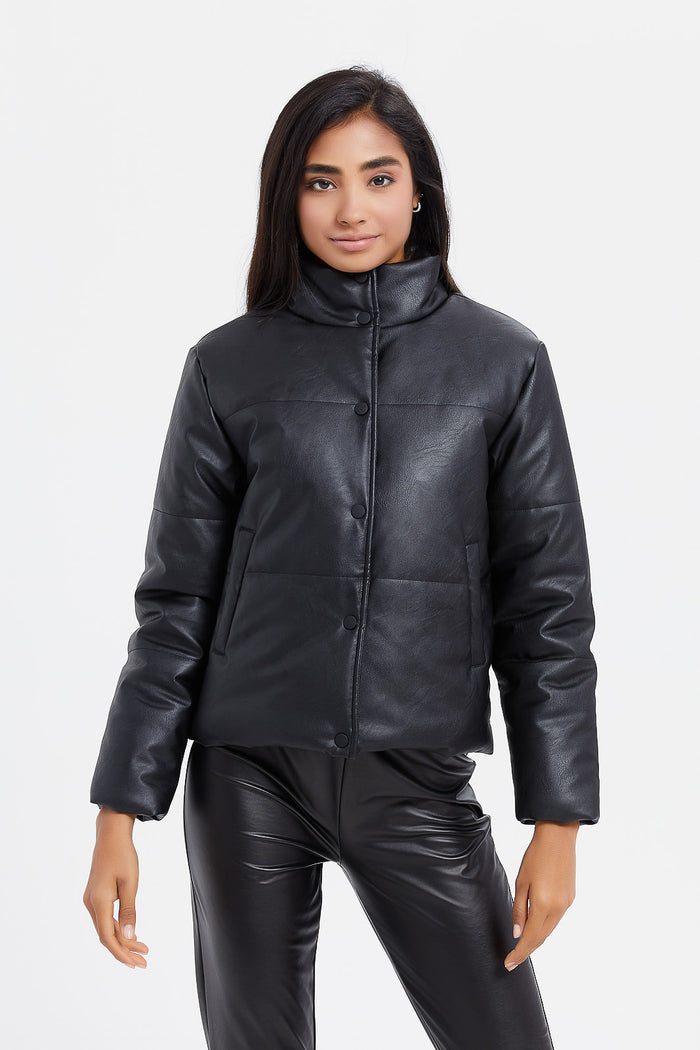Redtag-Black-Pu-Padded-Crop-Jackets-Category:Jackets,-Colour:Black,-Deals:New-In,-Filter:Senior-Girls-(8-to-14-Yrs),-GSR-Jackets,-H1:KWR,-H2:GSR,-H3:CSJ,-H4:CSJ,-KWRGSRCSJCSJ,-New-In-GSR,-Non-Sale,-ProductType:Jackets,-Season:W23B,-Section:Girls-(0-to-14Yrs),-W23B-Senior-Girls-9 to 14 Years