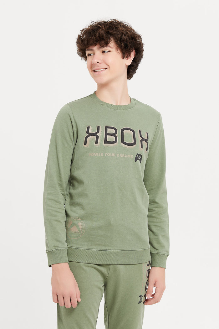 Redtag-Olive-Xbox-Sweatshirt-BSR-Sweatshirts,-Category:Sweatshirts,-Colour:Green,-Deals:New-In,-Filter:Senior-Boys-(8-to-14-Yrs),-H1:KWR,-H2:BSR,-H3:SWS,-H4:SWS,-KWRBSRSWSSWS,-New-In-BSR,-Non-Sale,-ProductType:Sweatshirts,-Season:W23B,-Section:Boys-(0-to-14Yrs),-W23B-Senior-Boys-9 to 14 Years