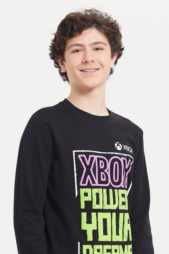 Redtag-Black-Xbox-Sweatshirt-BSR-Sweatshirts,-Category:Sweatshirts,-Colour:Black,-Deals:New-In,-Filter:Senior-Boys-(8-to-14-Yrs),-H1:KWR,-H2:BSR,-H3:SWS,-H4:SWS,-KWRBSRSWSSWS,-New-In-BSR,-Non-Sale,-ProductType:Sweatshirts,-Season:W23B,-Section:Boys-(0-to-14Yrs),-W23B-Senior-Boys-9 to 14 Years