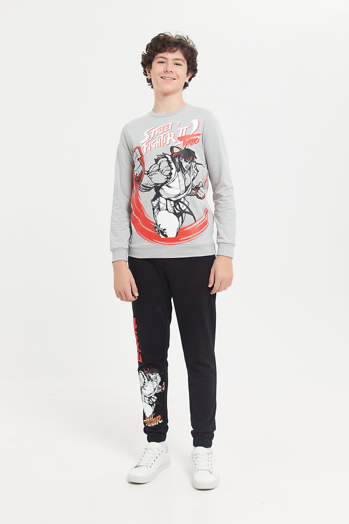 Redtag-Grey-Street-Fighter-Sweatshirt-BSR-Sweatshirts,-Category:Sweatshirts,-Colour:Mid-Grey,-Deals:New-In,-Filter:Senior-Boys-(8-to-14-Yrs),-H1:KWR,-H2:BSR,-H3:SWS,-H4:SWS,-KWRBSRSWSSWS,-New-In-BSR,-Non-Sale,-ProductType:Sweatshirts,-Season:W23B,-Section:Boys-(0-to-14Yrs),-W23B-Senior-Boys-9 to 14 Years