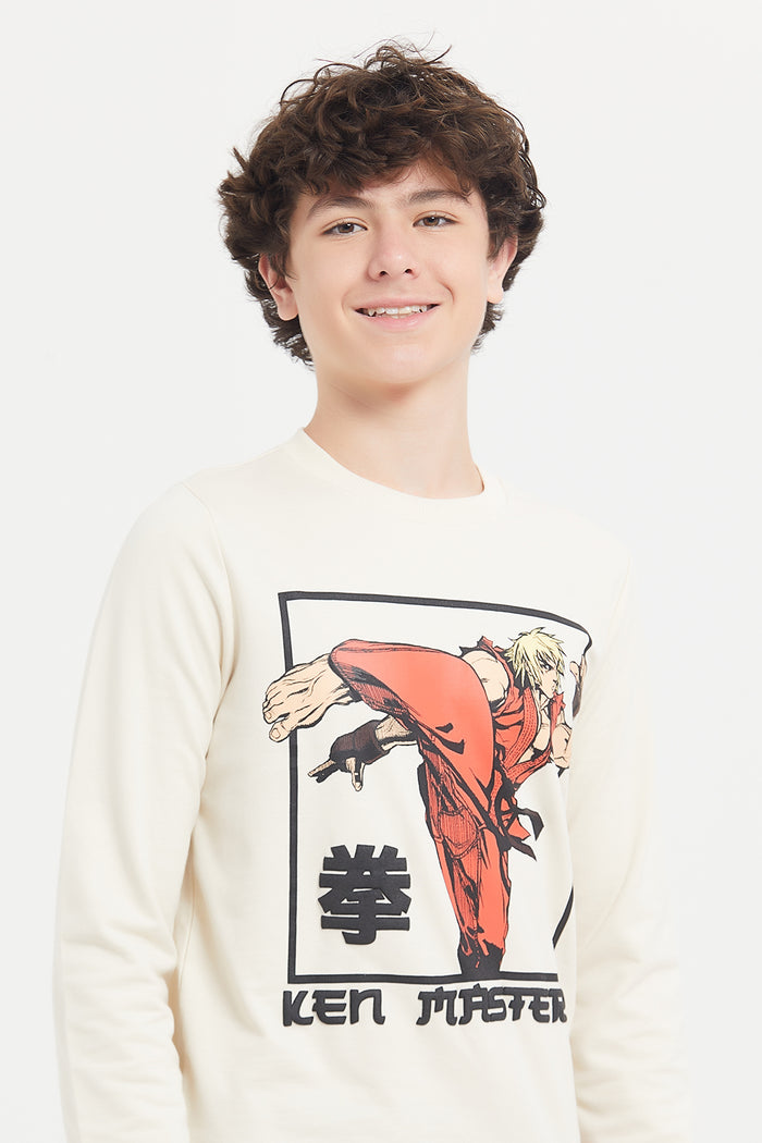 Redtag-Beige-Street-Fighter-Sweatshirt-BSR-Sweatshirts,-Category:Sweatshirts,-Colour:Beige,-Deals:New-In,-Filter:Senior-Boys-(8-to-14-Yrs),-H1:KWR,-H2:BSR,-H3:SWS,-H4:SWS,-KWRBSRSWSSWS,-New-In-BSR,-Non-Sale,-ProductType:Sweatshirts,-Season:W23B,-Section:Boys-(0-to-14Yrs),-W23B-Senior-Boys-9 to 14 Years