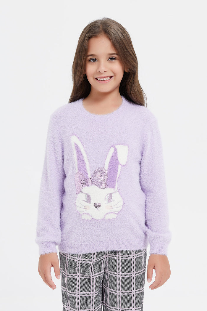 Redtag-Lilac-Bunny-Pullover-Category:Pullovers,-Colour:Lilac,-Deals:New-In,-Filter:Girls-(2-to-8-Yrs),-GIR-Pullovers,-H1:KWR,-H2:GIR,-H3:KNW,-H4:PUL,-KWRGIRKNWPUL,-New-In-GIR,-Non-Sale,-ProductType:Pullovers,-Season:W23A,-Section:Girls-(0-to-14Yrs),-W23A-Girls-2 to 8 Years