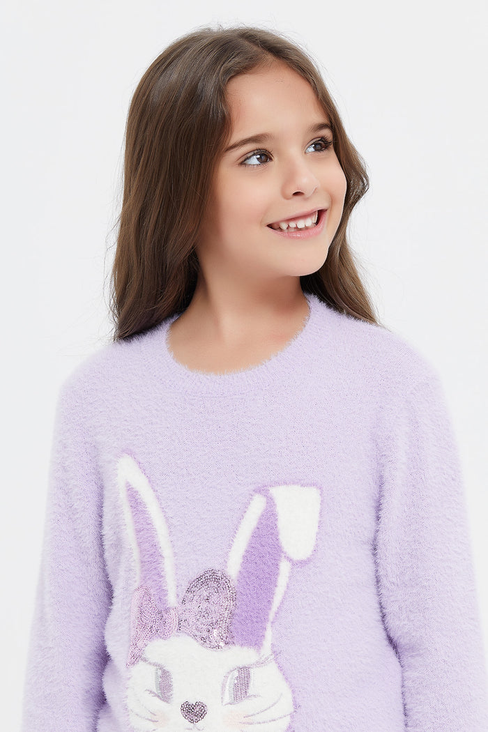 Redtag-Lilac-Bunny-Pullover-Category:Pullovers,-Colour:Lilac,-Deals:New-In,-Filter:Girls-(2-to-8-Yrs),-GIR-Pullovers,-H1:KWR,-H2:GIR,-H3:KNW,-H4:PUL,-KWRGIRKNWPUL,-New-In-GIR,-Non-Sale,-ProductType:Pullovers,-Season:W23A,-Section:Girls-(0-to-14Yrs),-W23A-Girls-2 to 8 Years