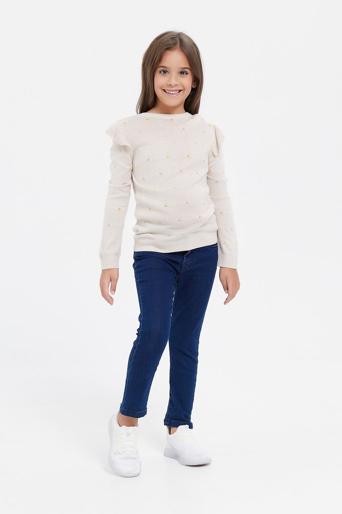 Redtag-Beige-Polka-Jaq-Pullover-Category:Pullovers,-Colour:Beige,-Deals:New-In,-Filter:Girls-(2-to-8-Yrs),-GIR-Pullovers,-H1:KWR,-H2:GIR,-H3:KNW,-H4:PUL,-KWRGIRKNWPUL,-New-In-GIR,-Non-Sale,-ProductType:Pullovers,-Season:W23A,-Section:Girls-(0-to-14Yrs),-W23A-Girls-2 to 8 Years