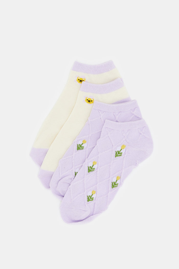 Redtag-3Pcs-Purple/White-Ankle-Socks-365,-Category:Socks,-Colour:Assorted,-Deals:New-In,-Filter:Senior-Girls-(8-to-14-Yrs),-GSR-Socks,-H1:KWR,-H2:GSR,-H3:HOS,-H4:SKS,-KWRGSRHOSSKS,-New-In-GSR,-Non-Sale,-ProductType:Ankle-Socks,-Season:365365,-Section:Girls-(0-to-14Yrs)-Senior-Girls-9 to 14 Years