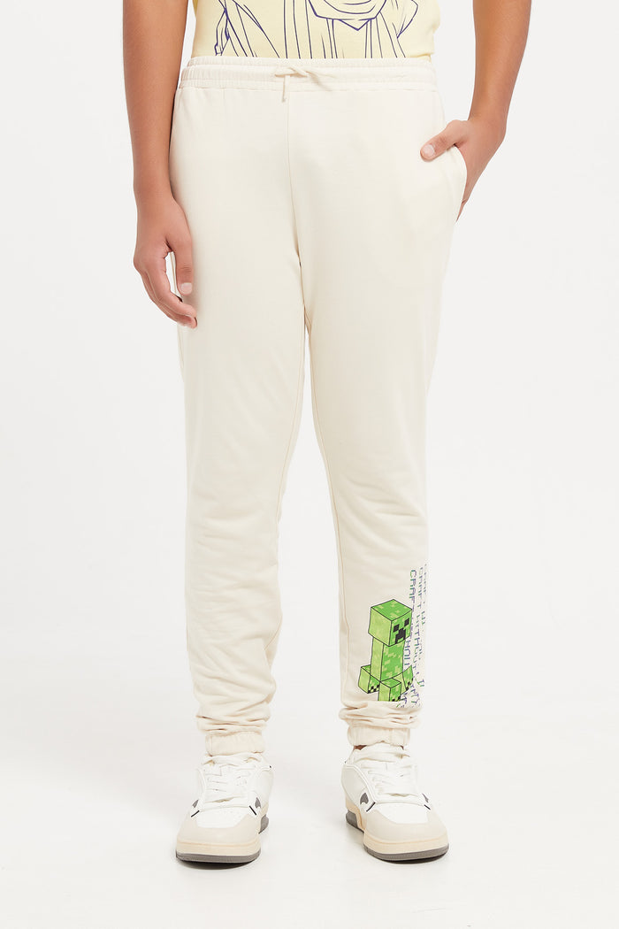 Redtag-Off-White-Minecraft-Active-Pants-BSR-Joggers,-Category:Joggers,-Colour:White,-Deals:New-In,-Filter:Senior-Boys-(8-to-14-Yrs),-H1:KWR,-H2:BSR,-H3:SPW,-H4:ATP,-KWRBSRSPWATP,-New-In-BSR,-Non-Sale,-ProductType:Active-Pants,-Season:W23B,-Section:Boys-(0-to-14Yrs),-W23B-Senior-Boys-9 to 14 Years