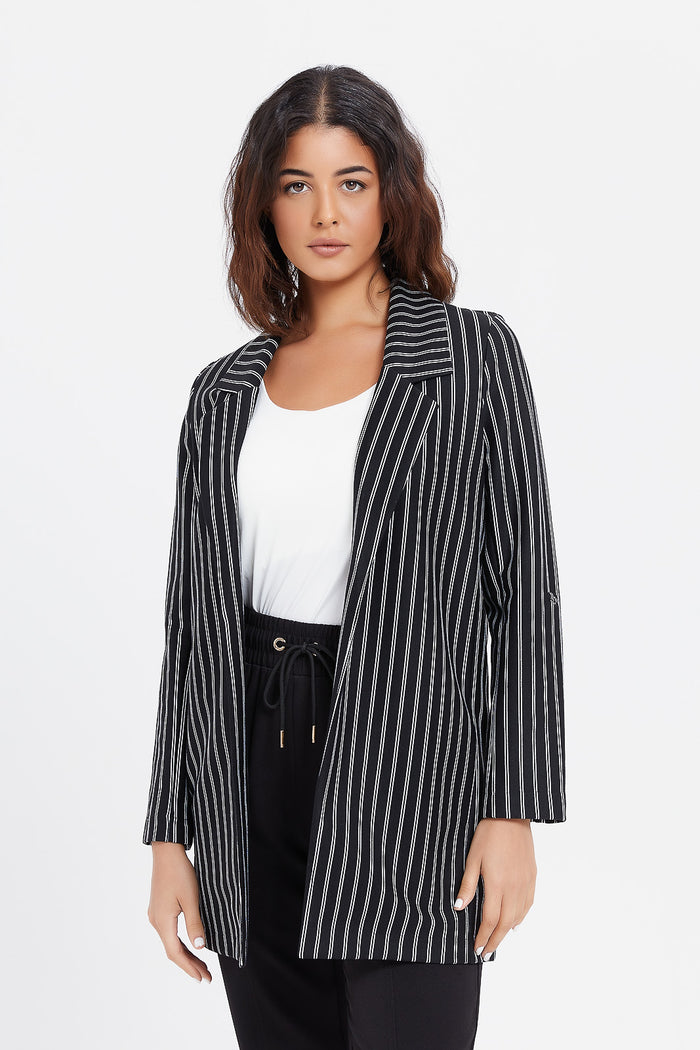 Redtag-Stripes-Roll-Up-Sleeve-Blazer-Category:Jackets,-Colour:Assorted,-Deals:New-In,-Filter:Women's-Clothing,-H1:LWR,-H2:LAD,-H3:CSJ,-H4:CSJ,-LWRLADCSJCSJ,-New-In-Women,-Non-Sale,-ProductType:Jackets,-Season:W23B,-Section:Women,-W23B,-Women-Jackets-Women's-