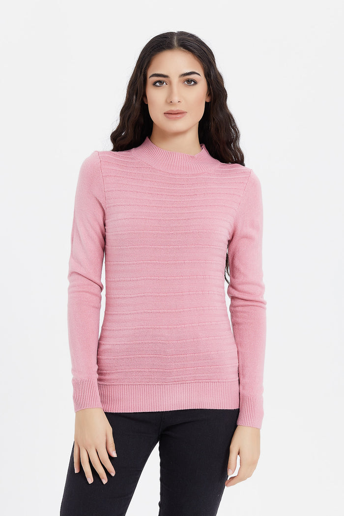 Redtag-Mauve-Cashmillon-Stripe-High-Neck-Pullover-Category:Pullovers,-Colour:Mauve,-Deals:New-In,-Filter:Women's-Clothing,-H1:LWR,-H2:LAD,-H3:KNW,-H4:PUL,-LWRLADKNWPUL,-New-In-Women,-Non-Sale,-ProductType:Pullovers,-Season:W23B,-Section:Women,-TBL,-W23B,-Women-Pullovers-Women's-