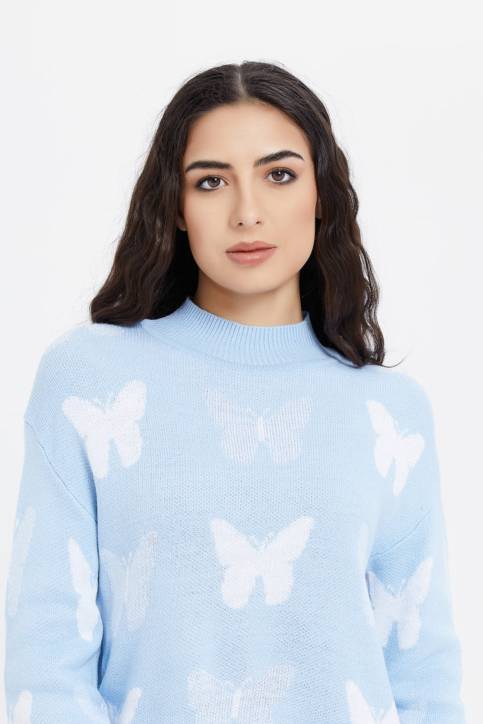 Redtag-Blue-Butterfly-Aop-Pullover-Category:Pullovers,-Colour:Pale-Blue,-Deals:New-In,-Filter:Women's-Clothing,-H1:LWR,-H2:LAD,-H3:KNW,-H4:PUL,-LWRLADKNWPUL,-New-In-Women,-Non-Sale,-ProductType:Pullovers,-Season:W23B,-Section:Women,-W23B,-Women-Pullovers-Women's-