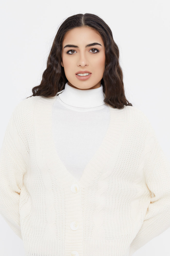 Redtag-White-Cable-Knit-Cropped-Cardigan-Category:Cardigans,-Colour:White,-Deals:New-In,-Filter:Women's-Clothing,-H1:LWR,-H2:LAD,-H3:KNW,-H4:CGN,-LWRLADKNWCGN,-New-In-Women,-Non-Sale,-ProductType:Cardigans,-Season:W23B,-Section:Women,-W23B,-Women-Cardigans-Women's-