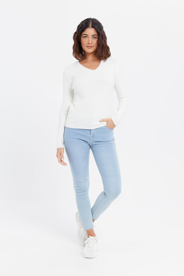 Redtag-Ivory--V-Neck-Pullover-Category:Pullovers,-Colour:Ivory,-Deals:New-In,-Filter:Women's-Clothing,-H1:LWR,-H2:LAD,-H3:KNW,-H4:PUL,-LWRLADKNWPUL,-New-In-Women,-Non-Sale,-ProductType:Pullovers,-Season:W23B,-Section:Women,-TBL,-W23B,-Women-Pullovers-Women's-