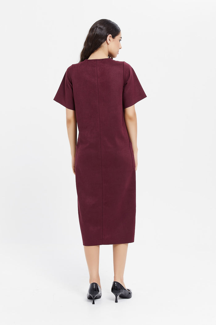 Redtag-Wine-Suede-Column-Dress-Category:Dresses,-Colour:Burgundy,-Deals:New-In,-Filter:Women's-Clothing,-H1:LWR,-H2:LAD,-H3:DRS,-H4:CAD,-LWRLADDRSCAD,-Maxi-Dress,-New-In-Women,-Non-Sale,-ProductType:Dresses,-Season:W23B,-Section:Women,-W23B,-Women-Dresses-Women's-