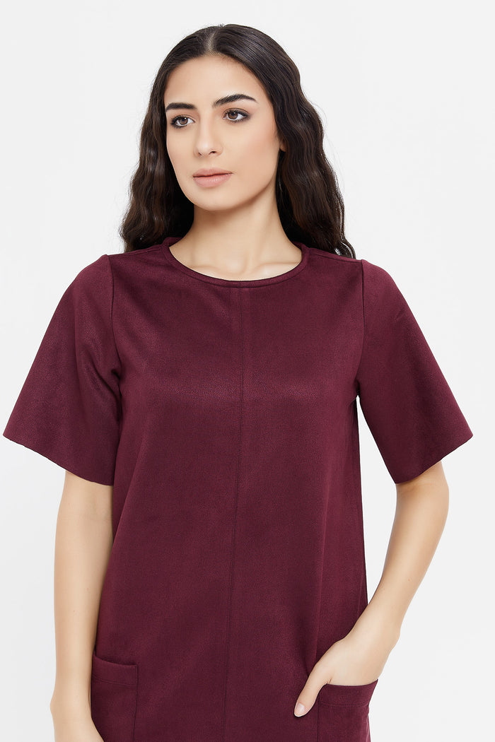 Redtag-Wine-Suede-Column-Dress-Category:Dresses,-Colour:Burgundy,-Deals:New-In,-Filter:Women's-Clothing,-H1:LWR,-H2:LAD,-H3:DRS,-H4:CAD,-LWRLADDRSCAD,-Maxi-Dress,-New-In-Women,-Non-Sale,-ProductType:Dresses,-Season:W23B,-Section:Women,-W23B,-Women-Dresses-Women's-