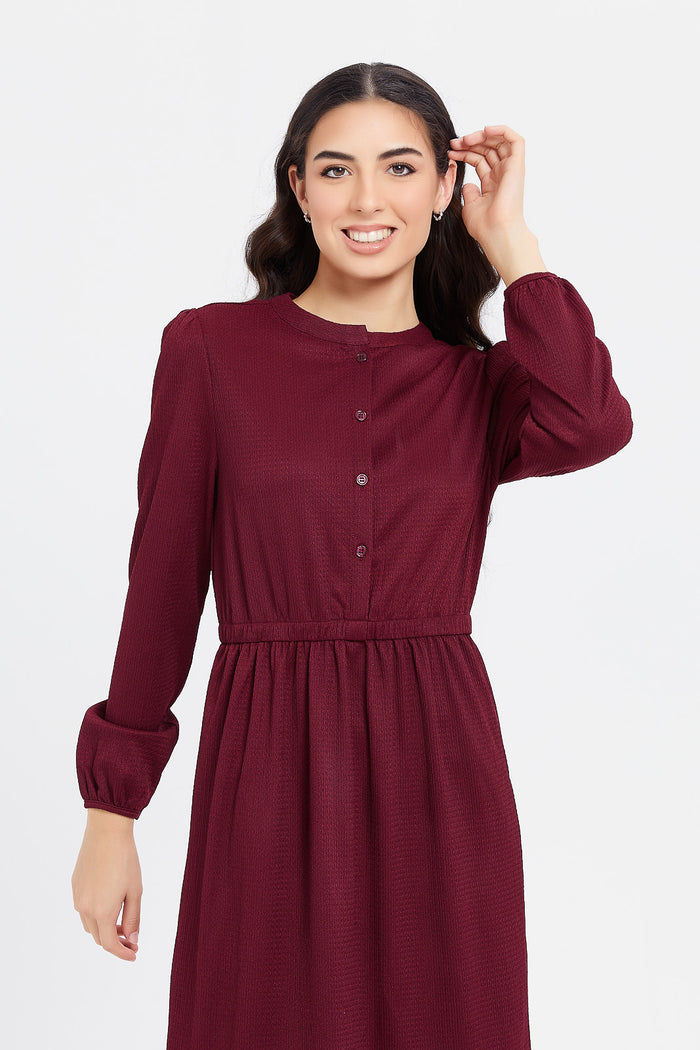 Redtag-Solid-Colour-Maxi-Dress-Category:Dresses,-Colour:Burgundy,-Deals:New-In,-Filter:Women's-Clothing,-H1:LWR,-H2:LAD,-H3:DRS,-H4:CAD,-LWRLADDRSCAD,-Maxi-Dress,-New-In-Women,-Non-Sale,-ProductType:Dresses,-Season:W23B,-Section:Women,-W23B,-Women-Dresses-Women's-